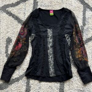 Women's Black Sheer Sleeve Top